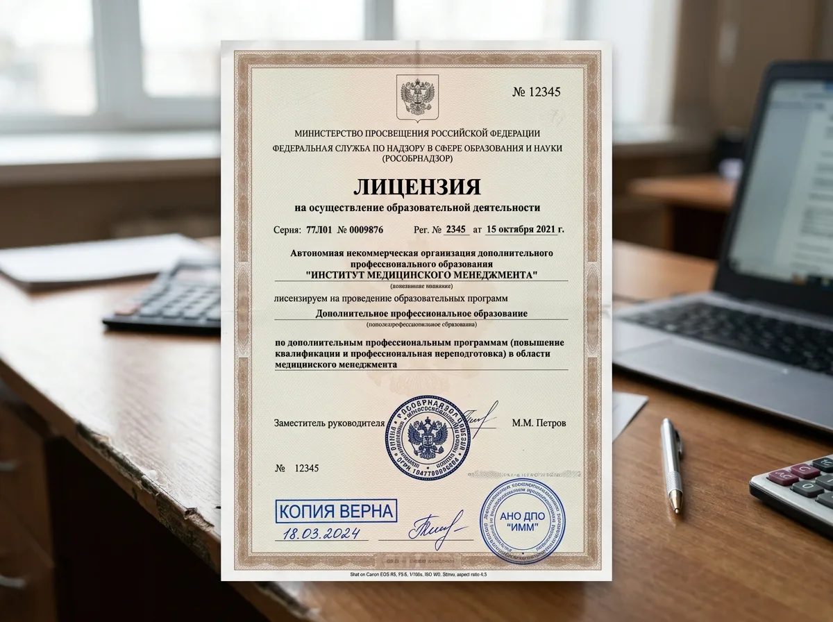 Копия образовательной лицензии Рособрнадзора на программы медицинского менеджмента — официальный документ с печатью